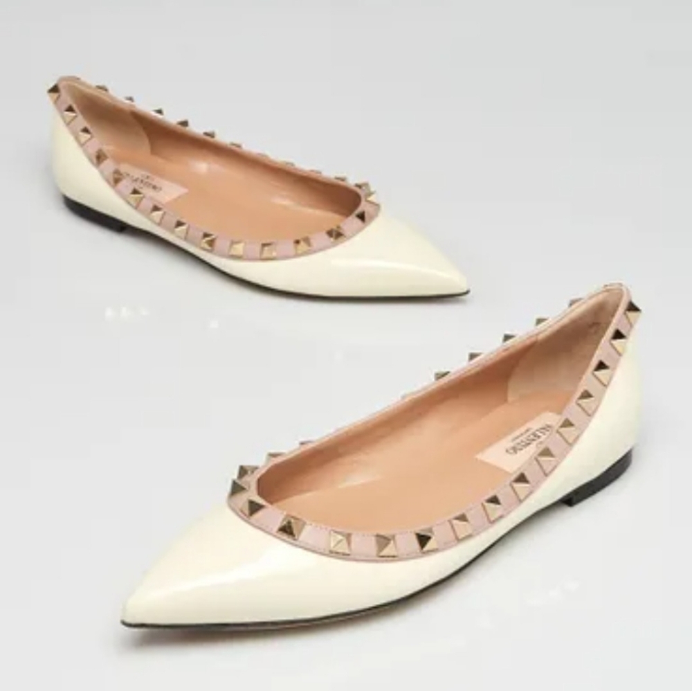 Valentino Garavani Cream and Tan Studded Flats